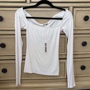Joah Brown White off the shoulder knit wear